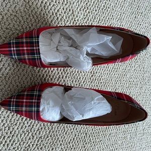 Brand new never worn J.Crew red plaid silver soled heels size 8.5